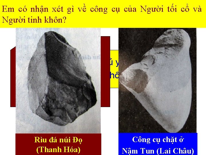 Em có nhận xét gì về công cụ của Người tối cổ và Người