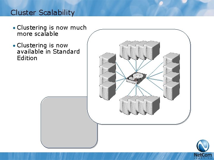 Cluster Scalability • Clustering is now much more scalable • Clustering is now available