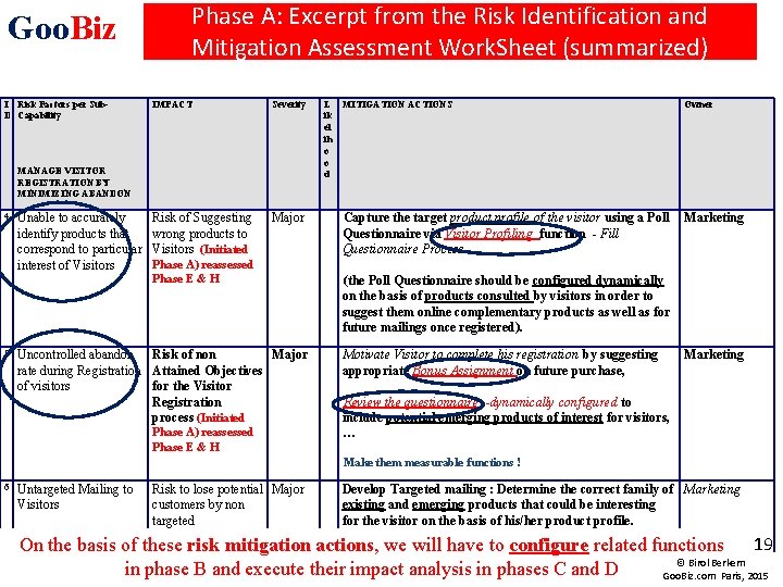 Goo. Biz I Risk Factors per Sub. D Capability Phase A: Excerpt from the