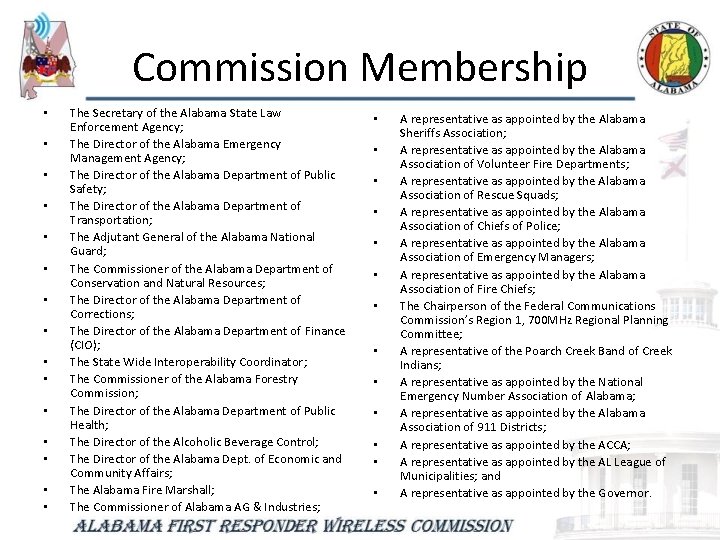 Commission Membership • • • • The Secretary of the Alabama State Law Enforcement