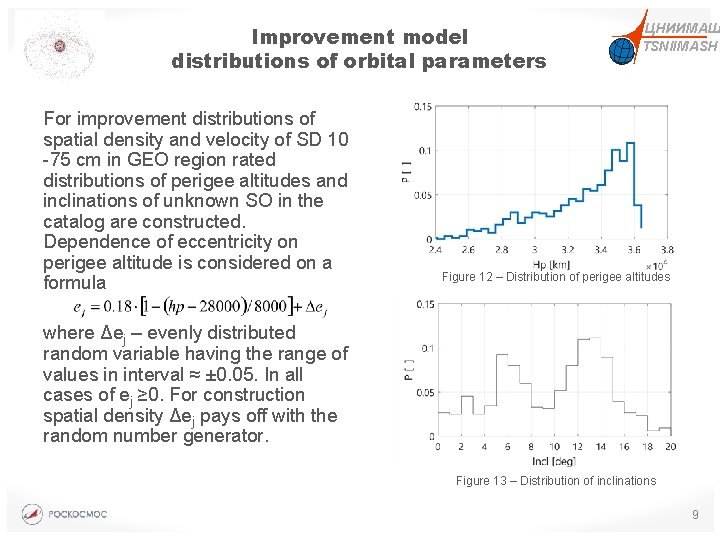 Improvement model distributions of orbital parameters For improvement distributions of spatial density and velocity