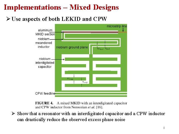 Implementations – Mixed Designs Ø Use aspects of both LEKID and CPW Ø Show