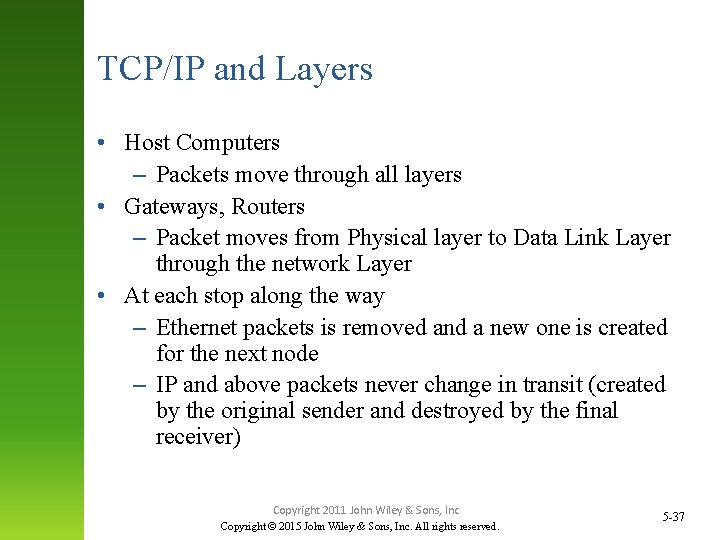 TCP/IP and Layers • Host Computers – Packets move through all layers • Gateways,