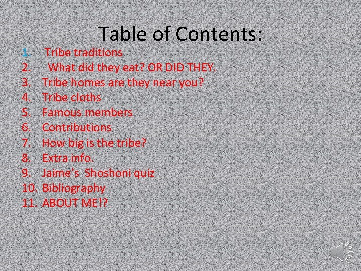 1. 2. 3. 4. 5. 6. 7. 8. 9. 10. 11. Table of Contents: