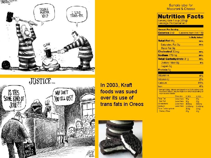 In 2003, Kraft foods was sued over its use of trans fats in Oreos