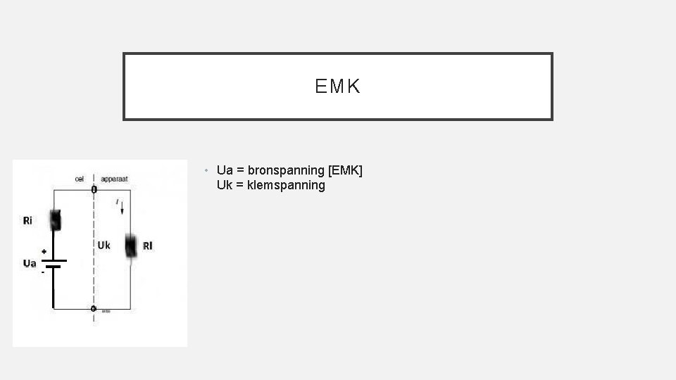 EMK • Ua = bronspanning [EMK] Uk = klemspanning 