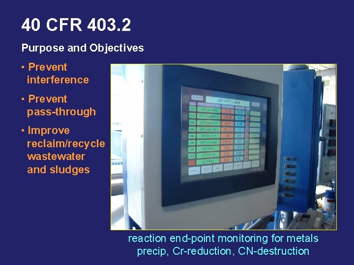 40 CFR 403. 2 Purpose and Objectives • Prevent interference • Prevent pass-through •