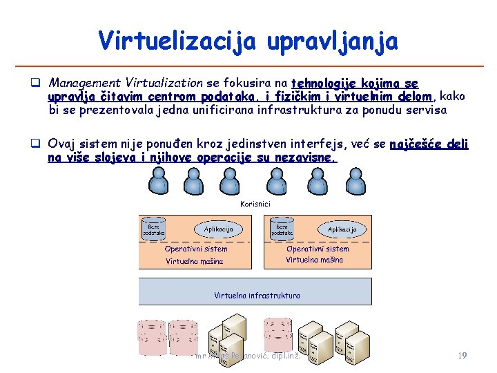 Virtuelizacija upravljanja Management Virtualization se fokusira na tehnologije kojima se upravlja čitavim centrom podataka,