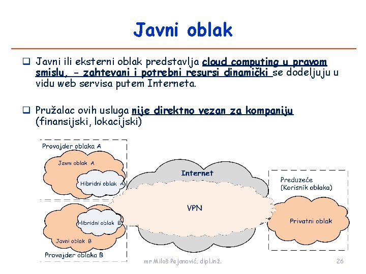 Javni oblak Javni ili eksterni oblak predstavlja cloud computing u pravom smislu, - zahtevani