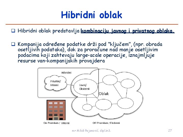 Hibridni oblak predstavlja kombinaciju javnog i privatnog oblaka. Kompanija određene podatke drži pod “ključem”,