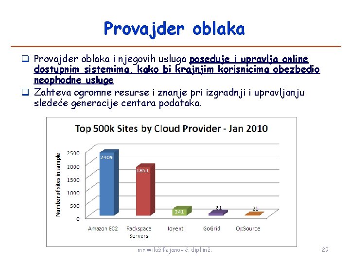 Provajder oblaka i njegovih usluga poseduje i upravlja online dostupnim sistemima, kako bi krajnjim