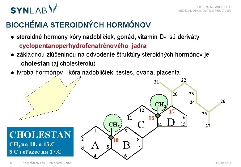 EUROPE'S NUMBER ONE MEDICAL DIAGNOSTICS PROVIDER BIOCHÉMIA STEROIDNÝCH HORMÓNOV ● steroidné hormóny kôry nadobličiek,