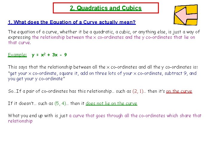 2. Quadratics and Cubics 1. What does the Equation of a Curve actually mean?