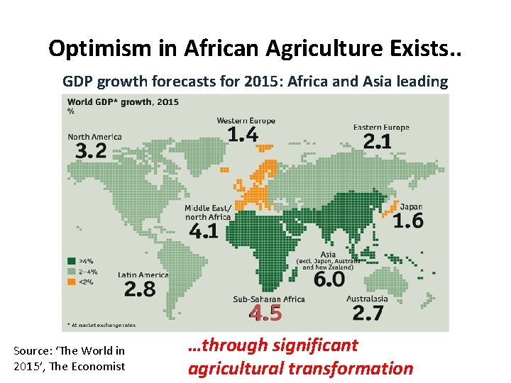 Optimism in African Agriculture Exists. . GDP growth forecasts for 2015: Africa and Asia