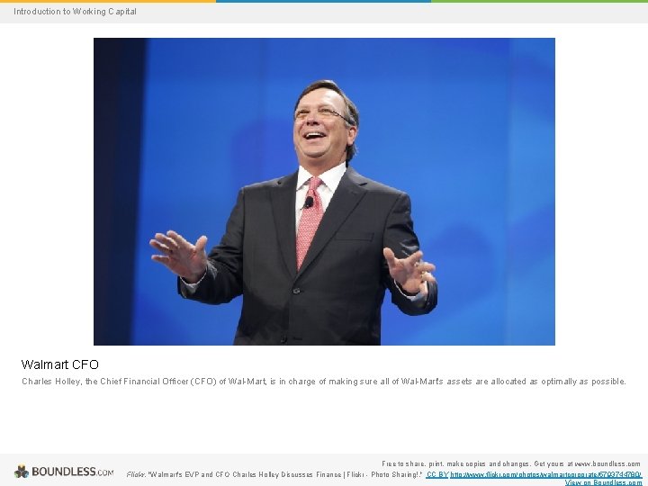 Introduction to Working Capital Walmart CFO Charles Holley, the Chief Financial Officer (CFO) of