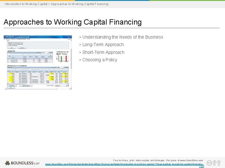Introduction to Working Capital > Approaches to Working Capital Financing • Understanding the Needs