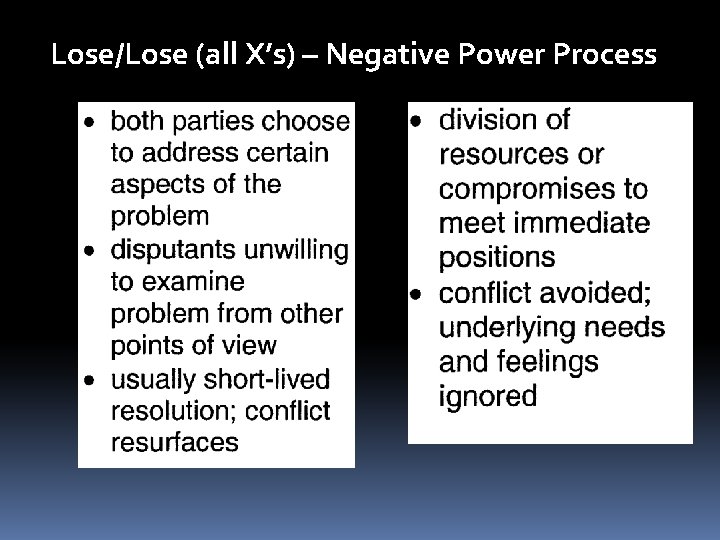 Lose/Lose (all X’s) – Negative Power Process 