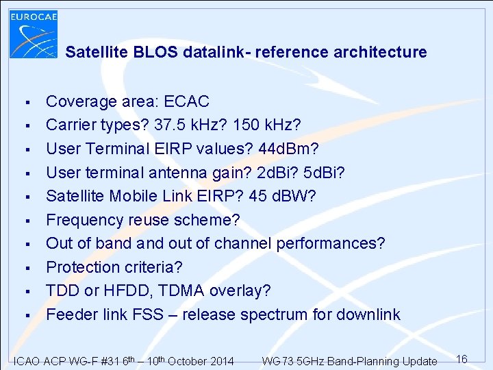 Satellite BLOS datalink- reference architecture § § § § § Coverage area: ECAC Carrier Satellite BLOS datalink- reference architecture § § § § § Coverage area: ECAC Carrier