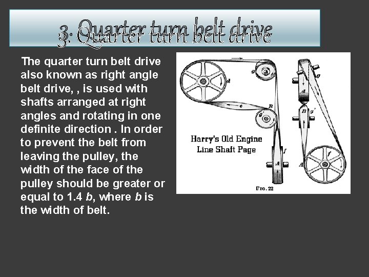 3. Quarter turn belt drive The quarter turn belt drive also known as right