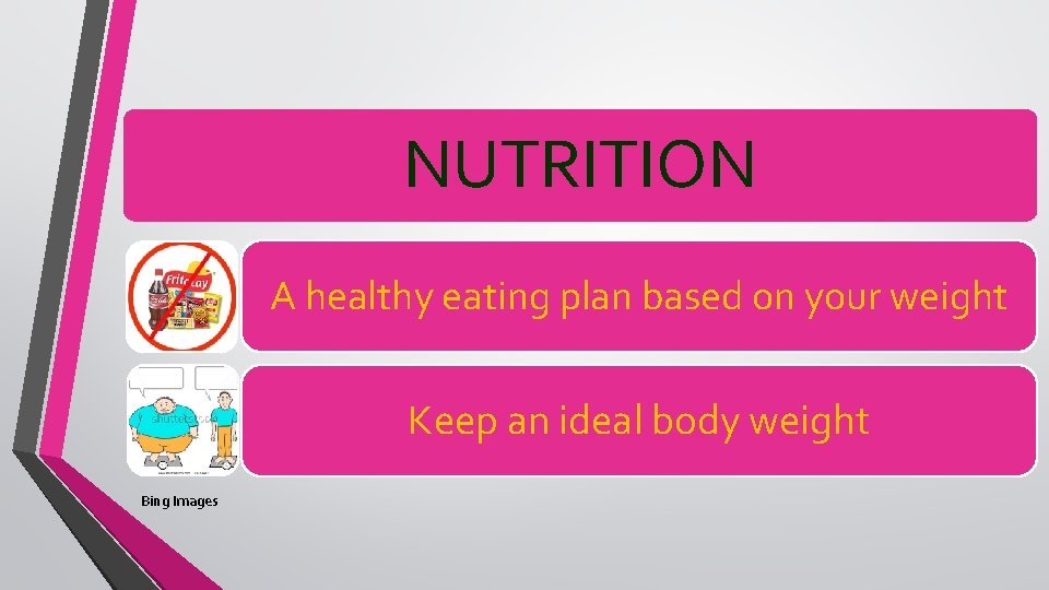 NUTRITION A healthy eating plan based on your weight Keep an ideal body weight