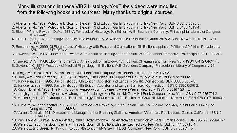 Many illustrations in these VIBS Histology You. Tube videos were modified from the following Many illustrations in these VIBS Histology You. Tube videos were modified from the following