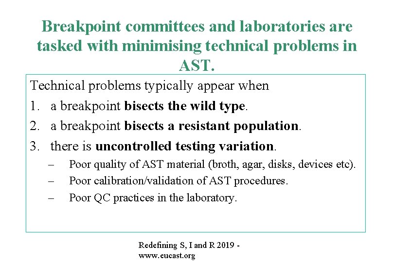 Breakpoint committees and laboratories are tasked with minimising technical problems in AST. Technical problems