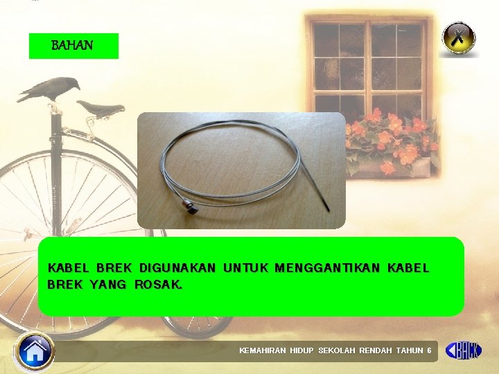 BAHAN KABEL BREK DIGUNAKAN UNTUK MENGGANTIKAN KABEL BREK YANG ROSAK. KEMAHIRAN HIDUP SEKOLAH RENDAH