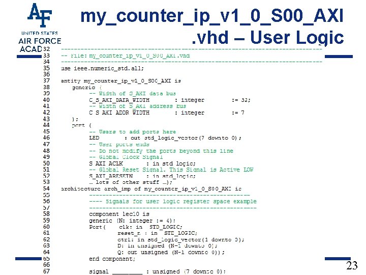my_counter_ip_v 1_0_S 00_AXI. vhd – User Logic Integrity - Service - Excellence 23 