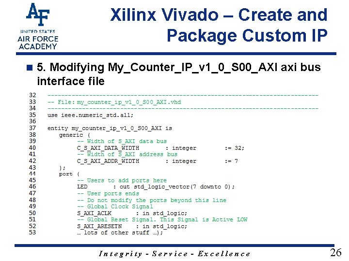 Xilinx Vivado – Create and Package Custom IP n 5. Modifying My_Counter_IP_v 1_0_S 00_AXI