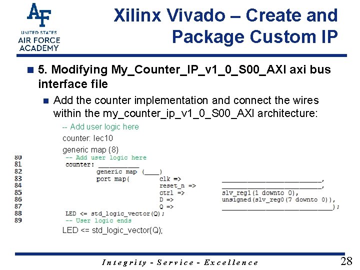 Xilinx Vivado – Create and Package Custom IP n 5. Modifying My_Counter_IP_v 1_0_S 00_AXI