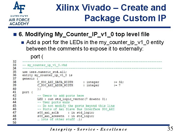 Xilinx Vivado – Create and Package Custom IP n 6. Modifying My_Counter_IP_v 1_0 top