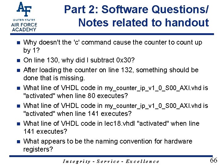 Part 2: Software Questions/ Notes related to handout n n n n Why doesn't