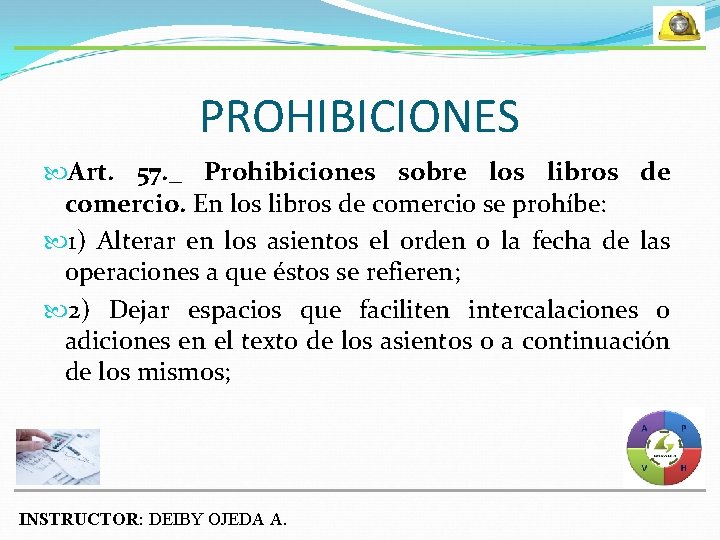 PROHIBICIONES Art. 57. _ Prohibiciones sobre los libros de comercio. En los libros de