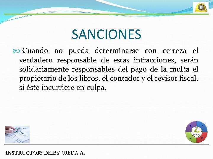 SANCIONES Cuando no pueda determinarse con certeza el verdadero responsable de estas infracciones, serán