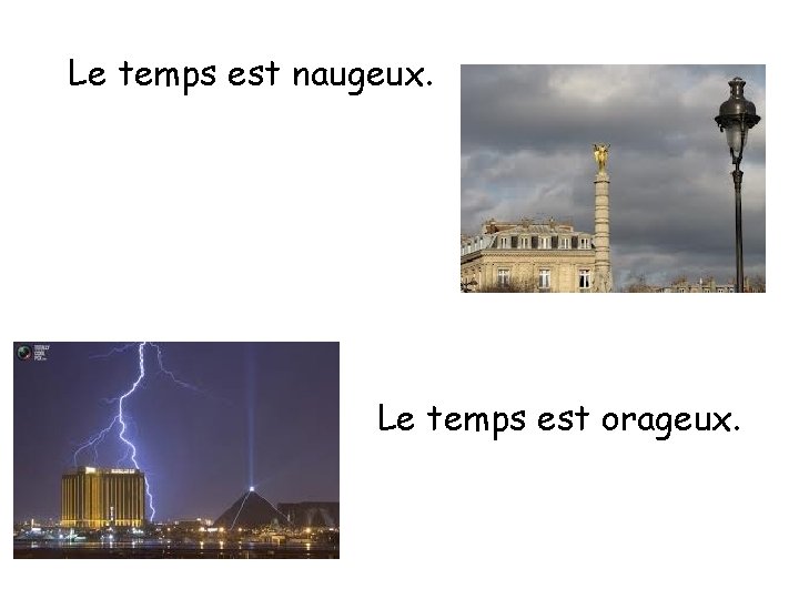 Le temps est naugeux. Le temps est orageux. 