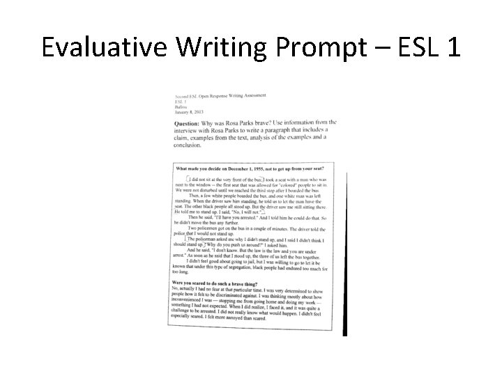 Evaluative Writing Prompt – ESL 1 