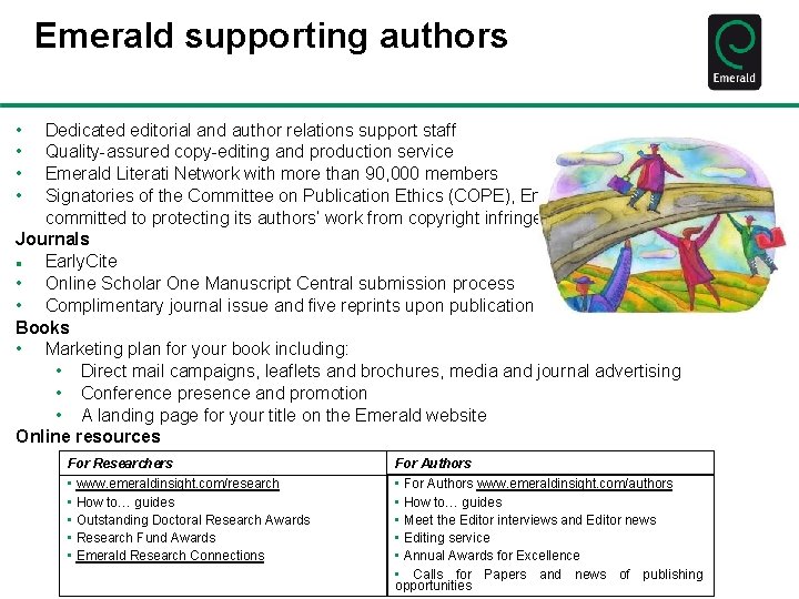 Emerald supporting authors • • Dedicated editorial and author relations support staff Quality-assured copy-editing