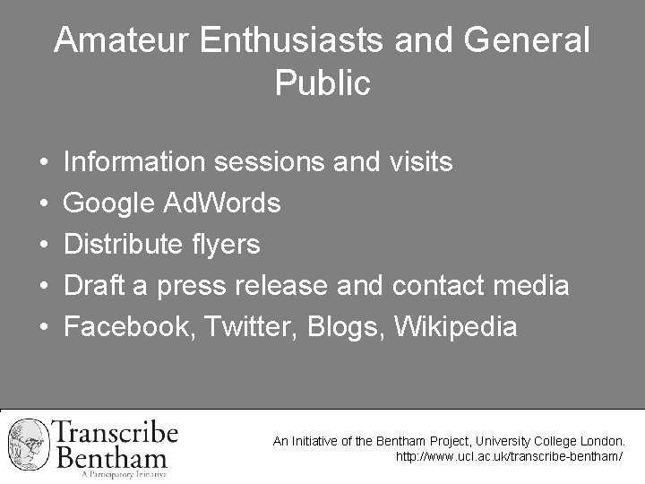 Amateur Enthusiasts and General Public • • • Information sessions and visits Google Ad.