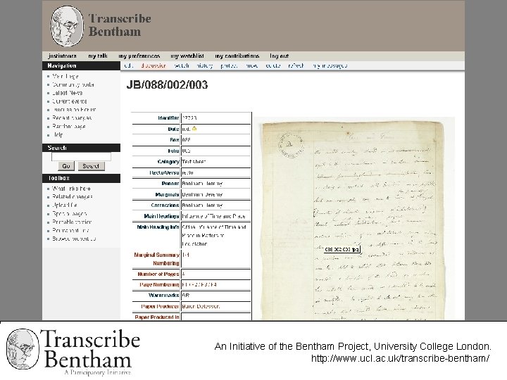 An Initiative of the Bentham Project, University College London. http: //www. ucl. ac. uk/transcribe-bentham/