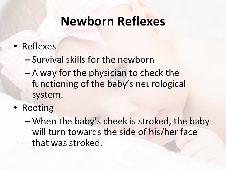 Newborn Reflexes • Reflexes – Survival skills for the newborn – A way for
