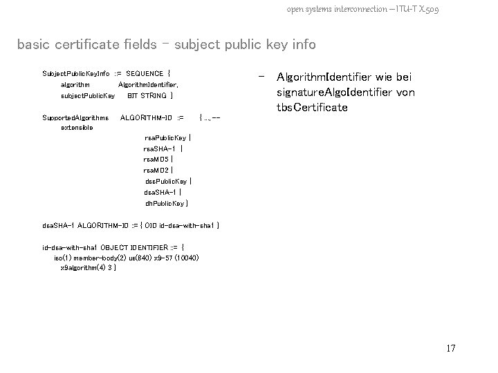 open systems interconnection – ITU-T X. 509 basic certificate fields – subject public key