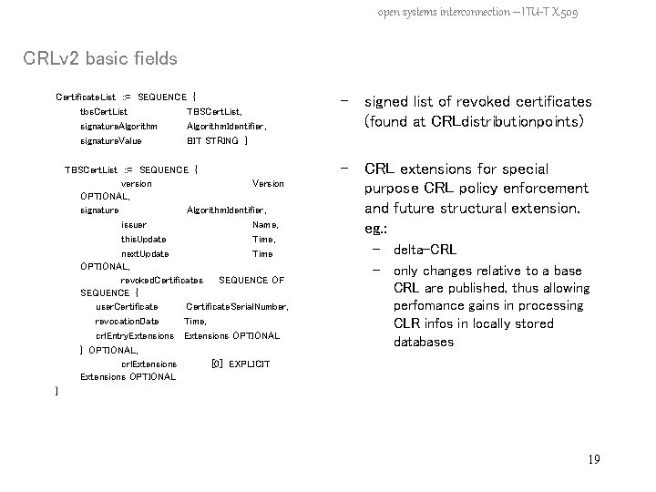 open systems interconnection – ITU-T X. 509 CRLv 2 basic fields Certificate. List :