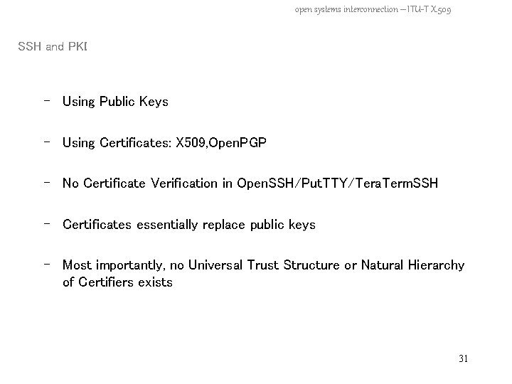 open systems interconnection – ITU-T X. 509 SSH and PKI - Using Public Keys