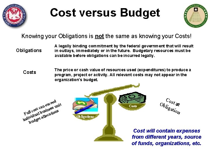 Cost versus Budget Knowing your Obligations is not the same as knowing your Costs!