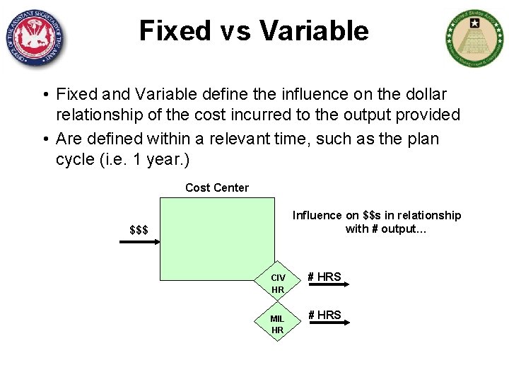 Fixed vs Variable • Fixed and Variable define the influence on the dollar relationship