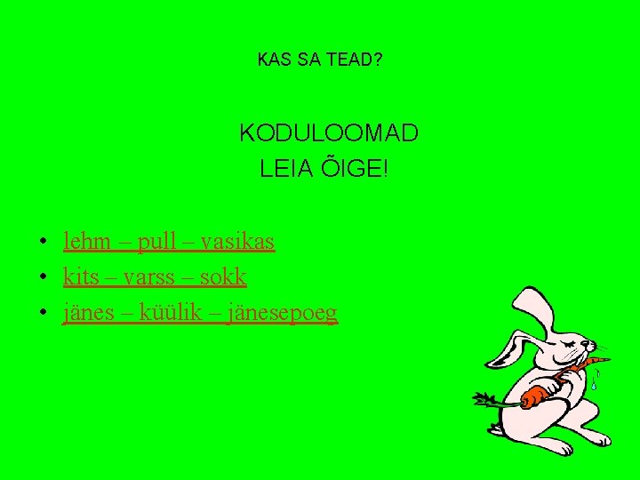 KAS SA TEAD? KODULOOMAD LEIA ÕIGE! • lehm – pull – vasikas • kits