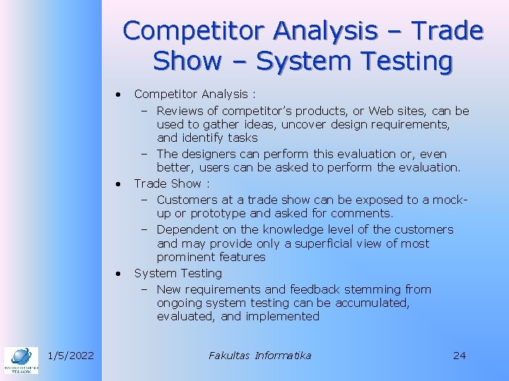 Competitor Analysis – Trade Show – System Testing • • • 1/5/2022 Competitor Analysis