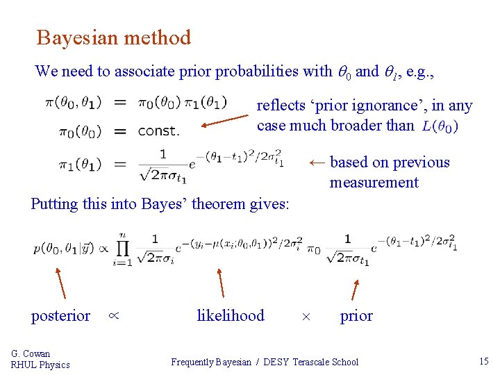 Bayesian method We need to associate prior probabilities with 0 and 1, e. g.