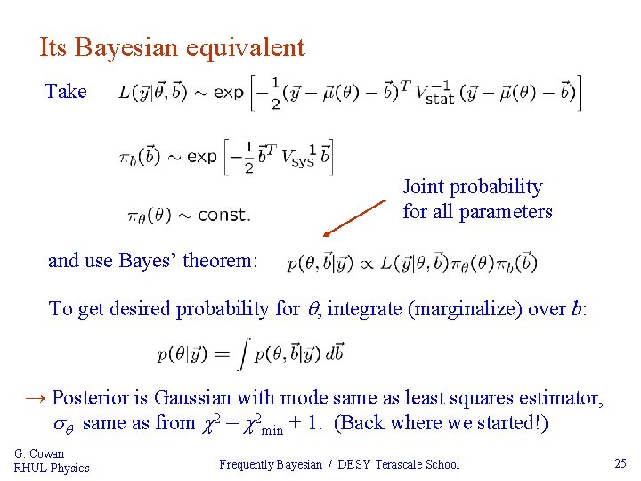 Its Bayesian equivalent Take Joint probability for all parameters and use Bayes’ theorem: To