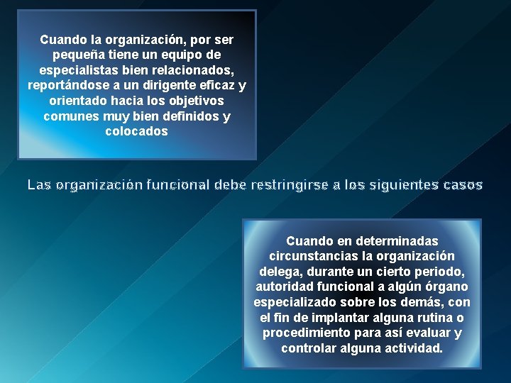 Cuando la organización, por ser pequeña tiene un equipo de especialistas bien relacionados, reportándose